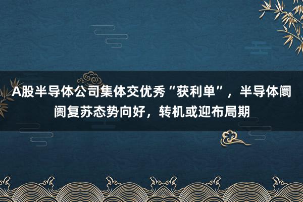 A股半导体公司集体交优秀“获利单”，半导体阛阓复苏态势向好，转机或迎布局期